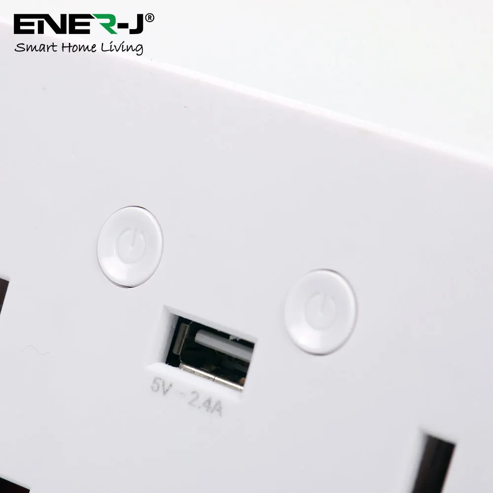 Smart Wi-Fi 13A Wi-Fi Twin Wall Sockets with single USB. Push button