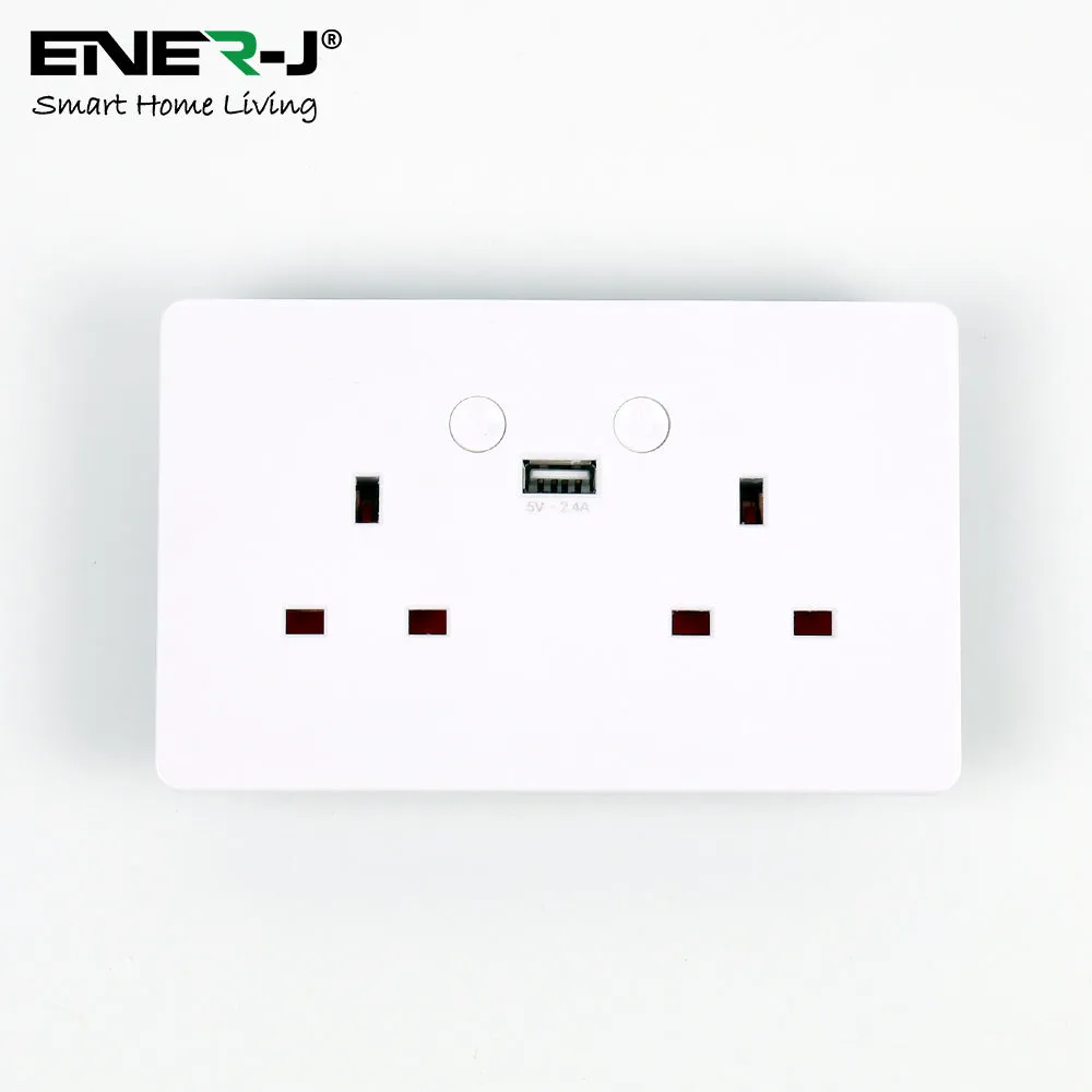 Smart Wi-Fi 13A Wi-Fi Twin Wall Sockets with single USB. Push button