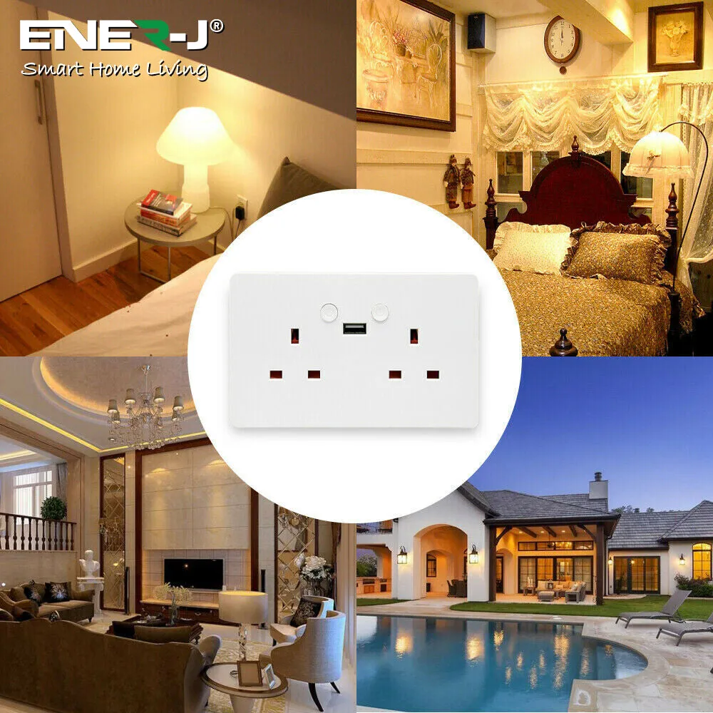 Smart Wi-Fi 13A Wi-Fi Twin Wall Sockets with single USB. Push button
