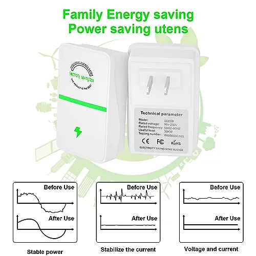 Stopwatt Energy Saving Device, 6PCS Stopwatt Energy Saver, Household Energy Savers Plug in, Stabilize Voltage and Protect Circuit, U.S. Plug