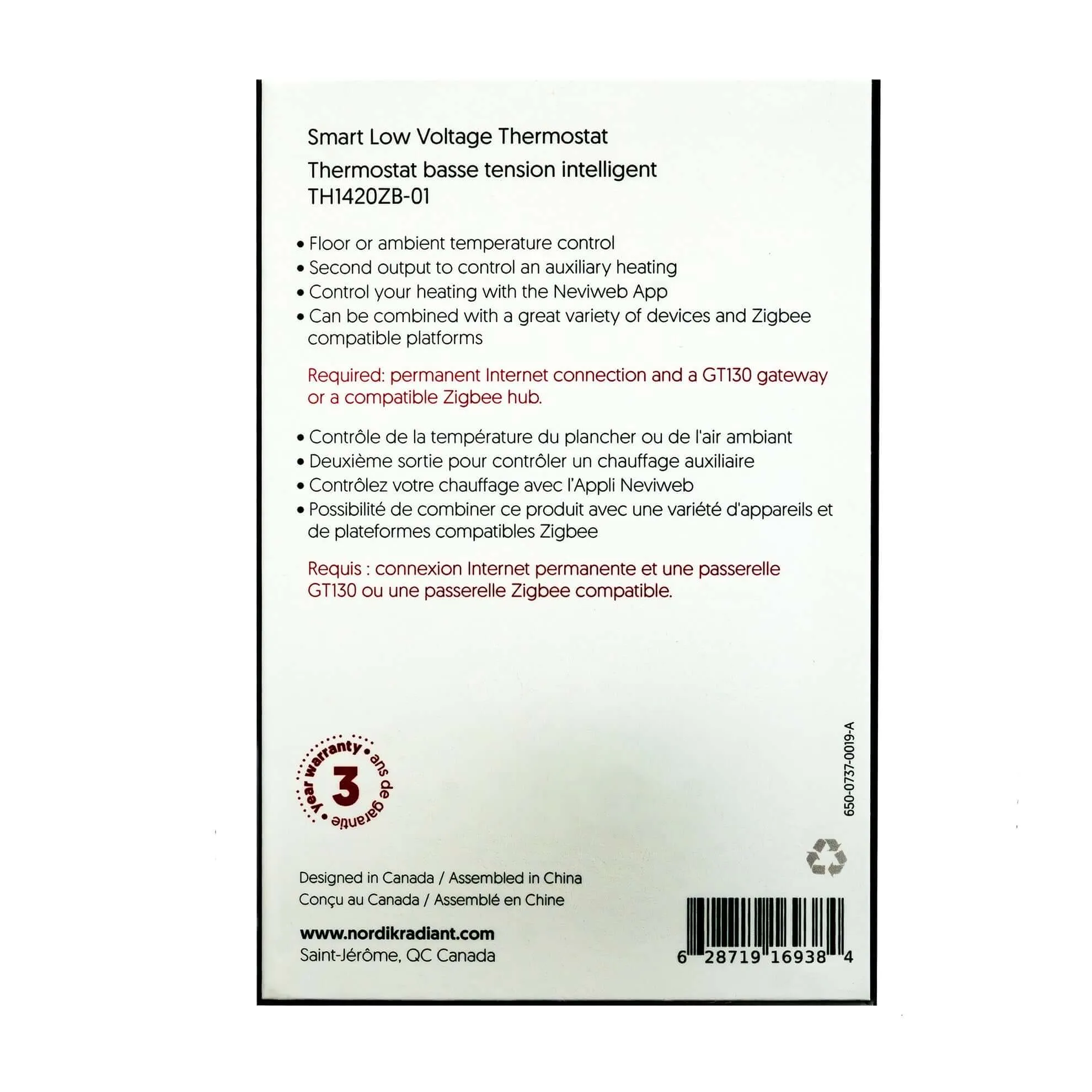 Smart 24V Zigbee Thermostat for Hydronic Radiant Floor - TH1420ZB