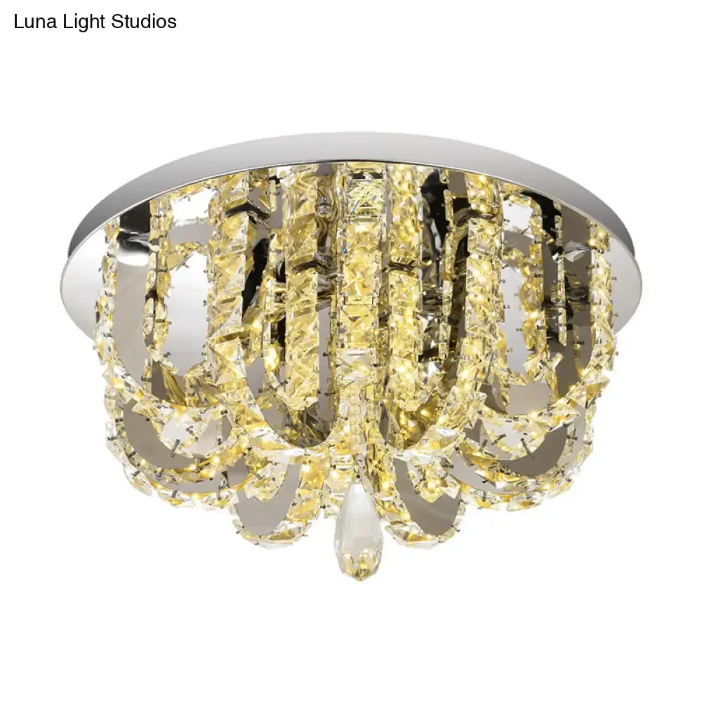 U-Shape Crystal LED Flush Mount Ceiling Light in Stainless-Steel - Simplicity at its Finest