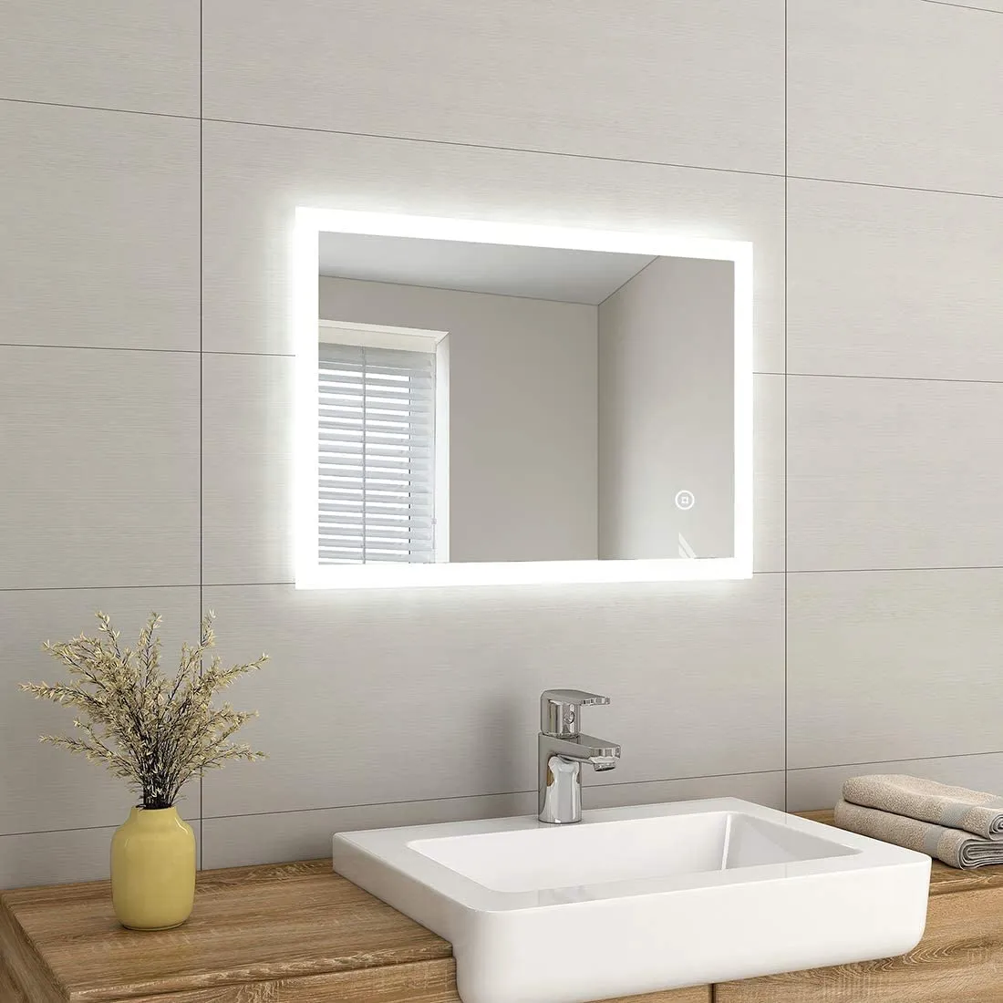 VENETIAN IMAGE Bathroom Mirror with Led Lighting Wall Mirror with Button Switch Energy Saving Class A    (Contemporary, 50x70 CM) 6000K Cool White Led