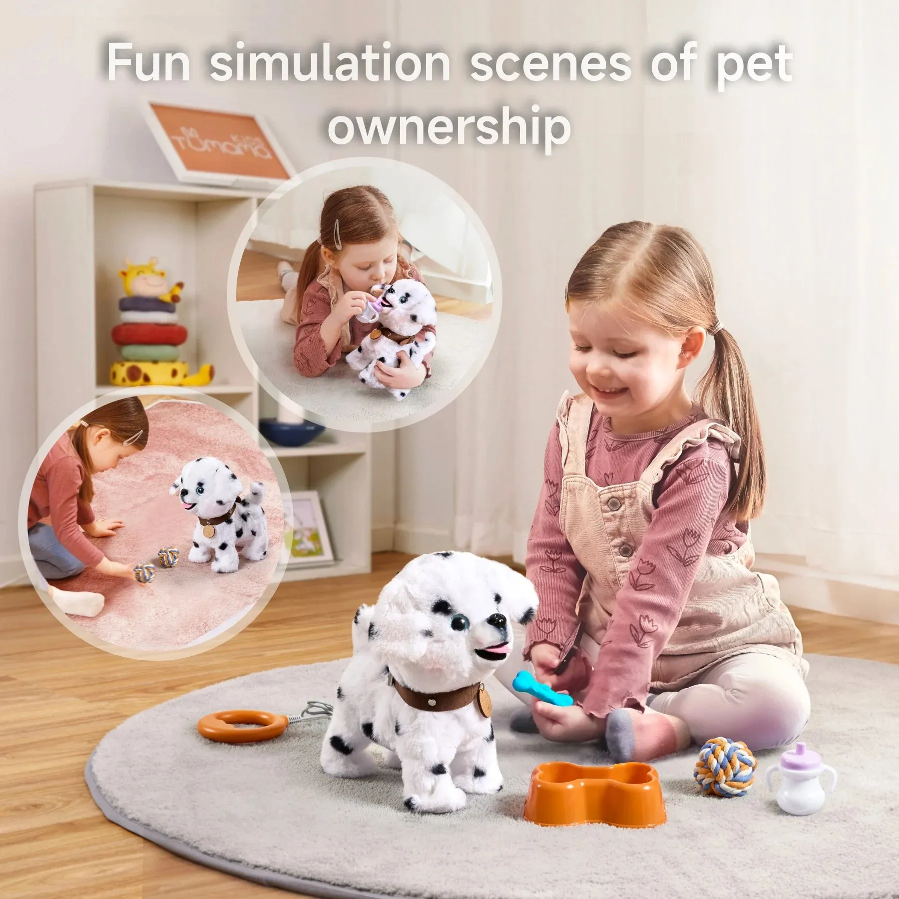Walking barking toy dog with remote & voice control electronic interactive plush puppy with leash, shake tail, sing, realistic dog toy set for toddler kids 3 Years 