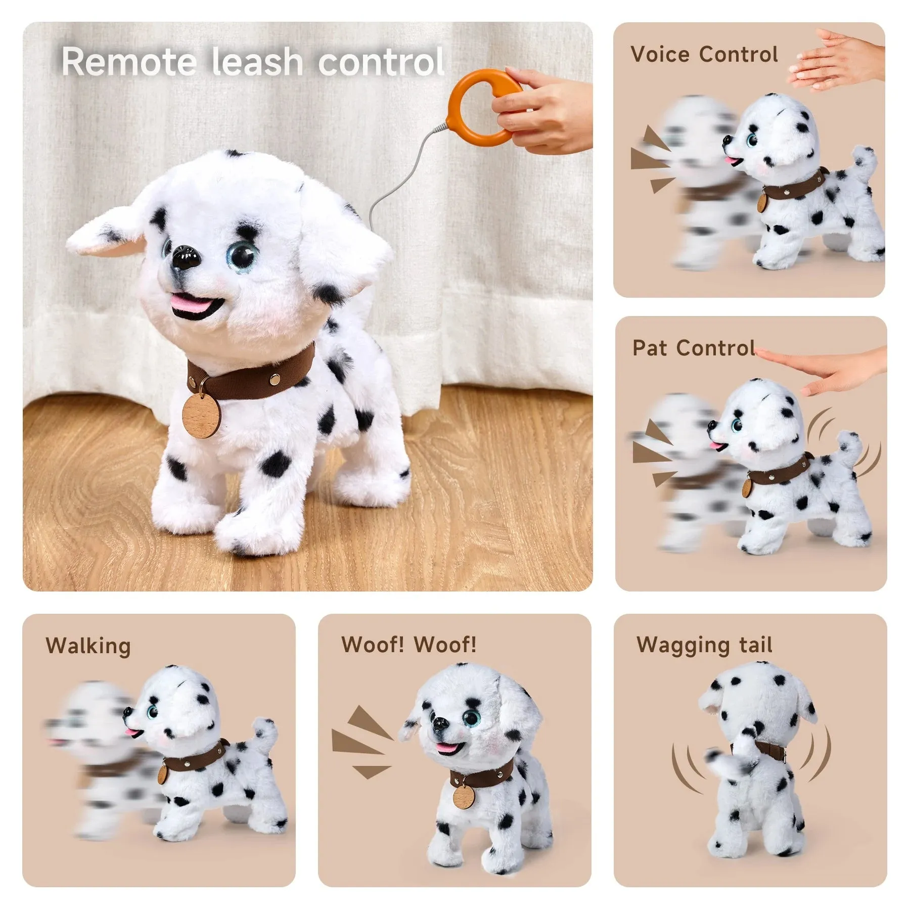 Walking barking toy dog with remote & voice control electronic interactive plush puppy with leash, shake tail, sing, realistic dog toy set for toddler kids 3 Years 