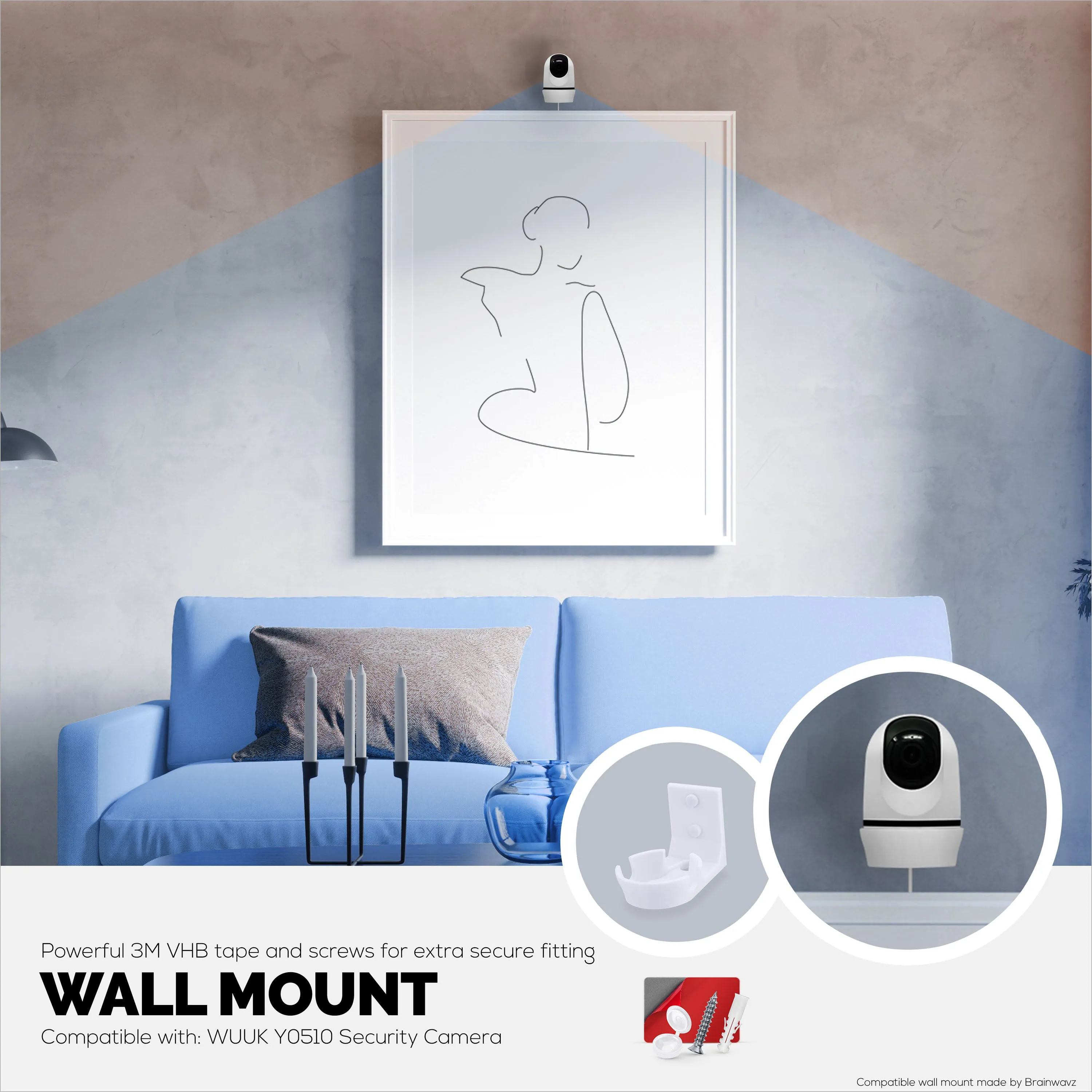 Wall Mount Compatible with WUUK Y0510 Security Camera - Adhesive & Screw for In Easy Installation, Reduce Blind Spots & Clutter