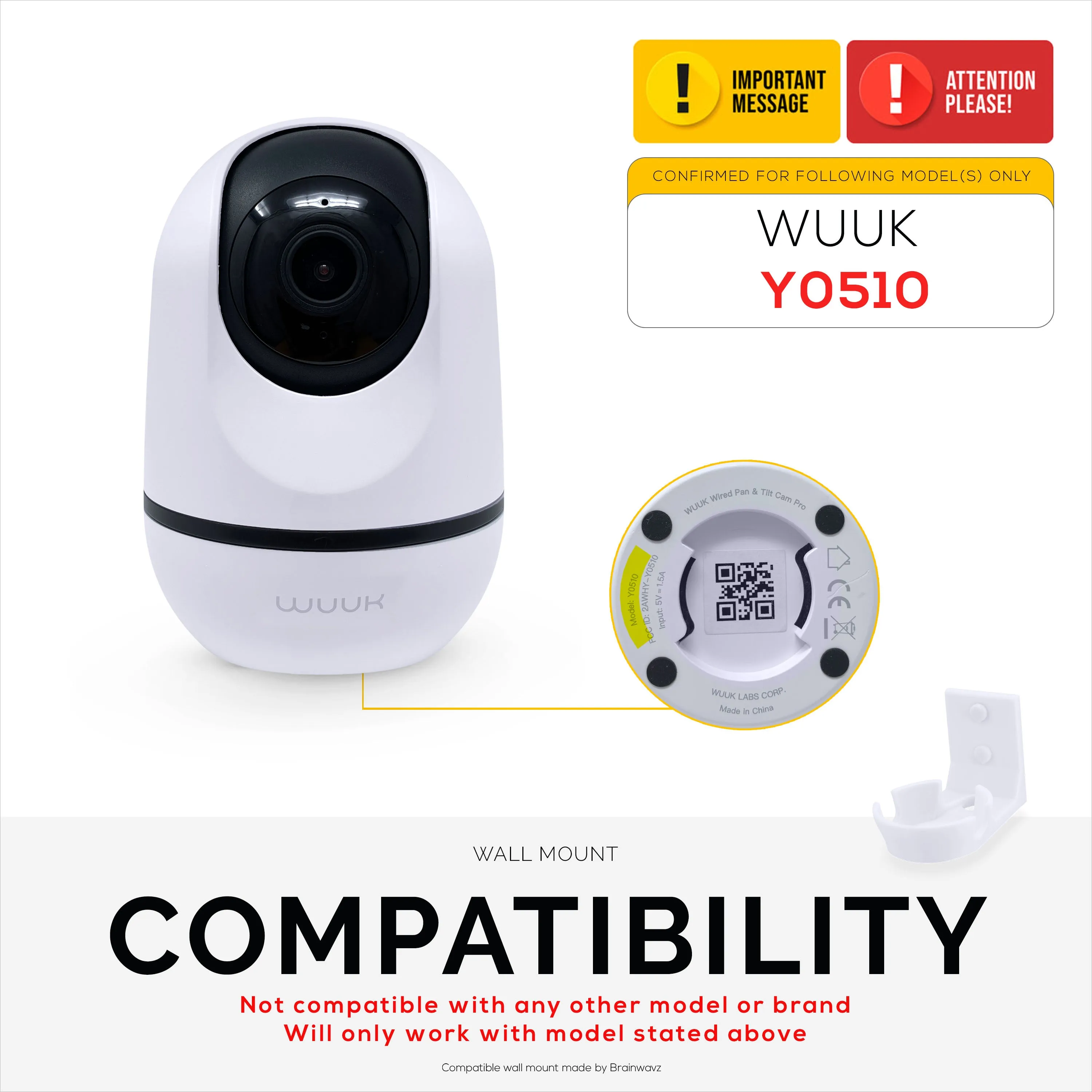 Wall Mount Compatible with WUUK Y0510 Security Camera - Adhesive & Screw for In Easy Installation, Reduce Blind Spots & Clutter